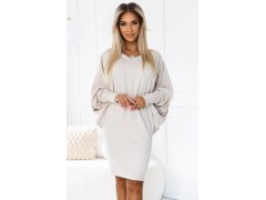 402-7 Svetr teplé netopýří šaty s&nbsp;výstřihem - béžové