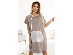 591-1 Klokaní šaty s kapucí a kovovými detaily - Mocha Mousse | Numoco Basic