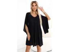 597-1 LIVIA Elegantní trapézové šaty s&nbsp;motýlími rukávy - černé s&nbsp;brokátem