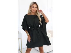287-46 SOFIA Dámské šaty typu „motýl“ s vázáním v pase – tmavě khaki