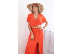 Dlouhé šaty s ozdobným páskem tmavě oranžová