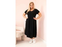 Dámské šaty plus size s&nbsp;krátkým rukávem a&nbsp;volánem z&nbsp;lehké viskózy černá