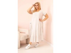 Dámské šaty plus size s krátkým rukávem a volánem z lehké viskózy béžová