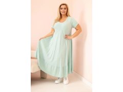 Dámské šaty plus size s krátkým rukávem a volánem z lehké viskózy mátová