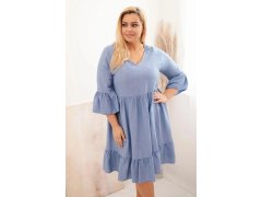 Dámské viskózové šaty Plus Size s&nbsp;ažurovou ozdobou džínová