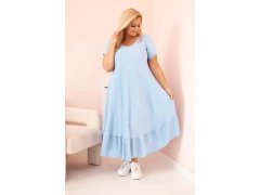 Dámské šaty plus size s krátkým rukávem a volánem z lehké viskózy modrá
