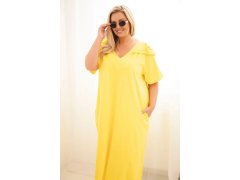 Dámské bavlněné šaty Plus Size s&nbsp;volánem na ramenou žluté