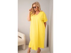 Dámské bavlněné šaty Plus Size s výstřihem do V žlutá