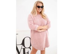 Dámské šaty Plus Size manšestrové s volným střihem tmavý pudrově růžová