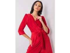 Červené velurové šaty s opaskem