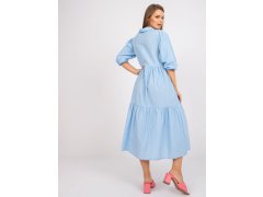 Bavlněné midi šaty RUE PARIS světle modré barvy s volánem