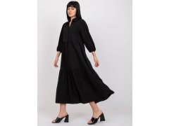 Černé rozevláté šaty s bavlněným volánkem RUE PARIS