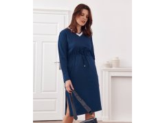 Šaty Plus Size se zavazováním v pase v tmavě modré barvě