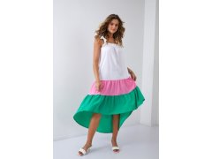 Letní šaty na ramínka s delšími zády v růžové a zelené barvě