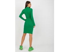 Základní zelené žebrované šaty s rolákem pro každodenní nošení