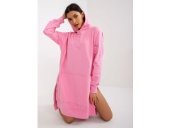 Růžové basic oversize mikinové šaty s kapsičkou