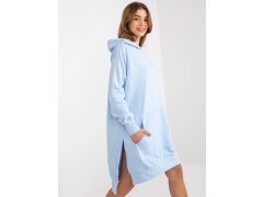 Světle modré mikinové basic šaty s kapucí