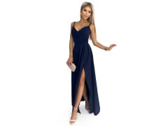 Elegantní maxi šaty na ramínka Numoco CHIARA - tmavě modré
