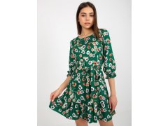 Zelené rozevláté šaty s květinami s volánkem