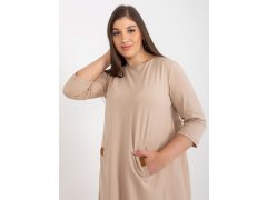 Tmavě béžové minišaty plus size s 3/4 rukávy od Dalenne