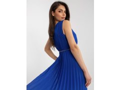 Kobaltově modré řasené midi šaty s páskem