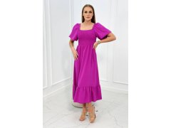 Šaty s řaseným výstřihem tmavě fialové barvy