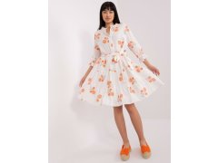Bílé a oranžové vzorované šaty s volánkem