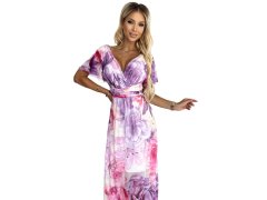 Šaty s výstřihem Numoco CINZIA - fialovo-růžové květiny