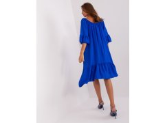 Kobaltově modré šaty s volánem a 3/4 rukávy