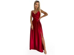 Elegantní saténové maxi šaty na ramínka Numoco CHIARA - červené
