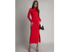 Hladké šaty s dlouhým rukávem a červeným rolákem