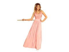Dlouhé šaty s krajkovým výstřihem Numoco LEA - růžové 6587707