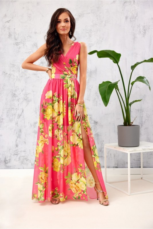 Dámské šaty SUK0361 růžovo-žluté - Roco Fashion