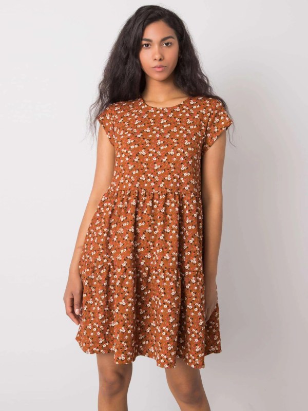 Dámské šaty D50051Z30268 001 Hnědá s&nbsp;květy - FPrice - Dámské oblečení šaty