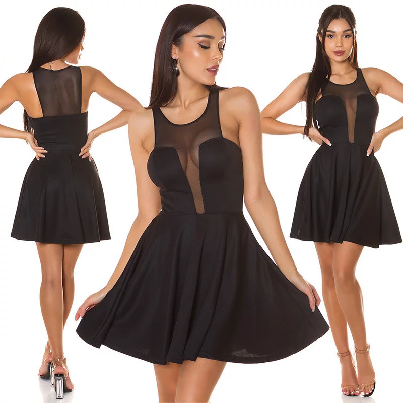 Dámské sexy minišaty s průhledným dekoltem 50226 Černá - KouCla