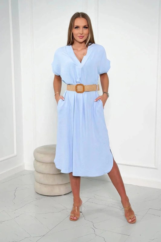 Dámské šaty s&nbsp;ozdobným páskem 24139 sv. modré - Kesi - Dámské oblečení šaty