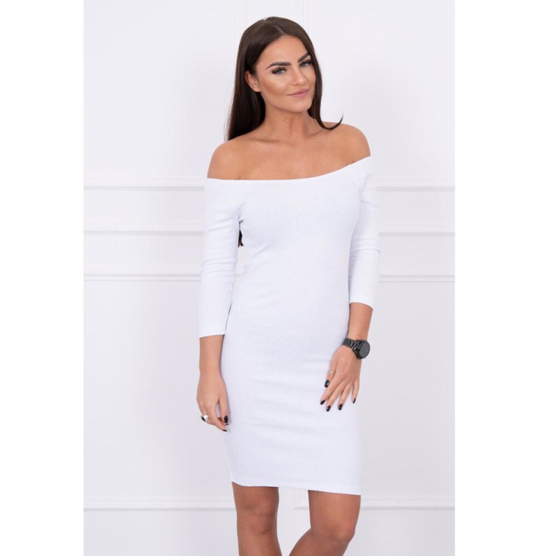 Dámské mini vroubkované šaty 8974 Bílá - K-Fashion