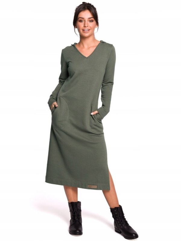Dámské šaty B128 Khaki tmavě zelená - BEwear - Dámské oblečení šaty