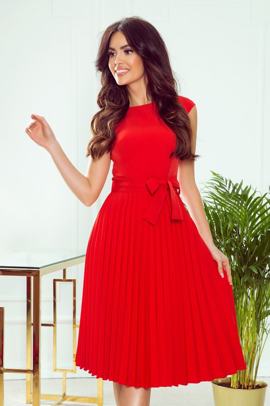 LILA - Červené dámské plisované šaty s krátkými rukávy 311-1 LILA - šaty