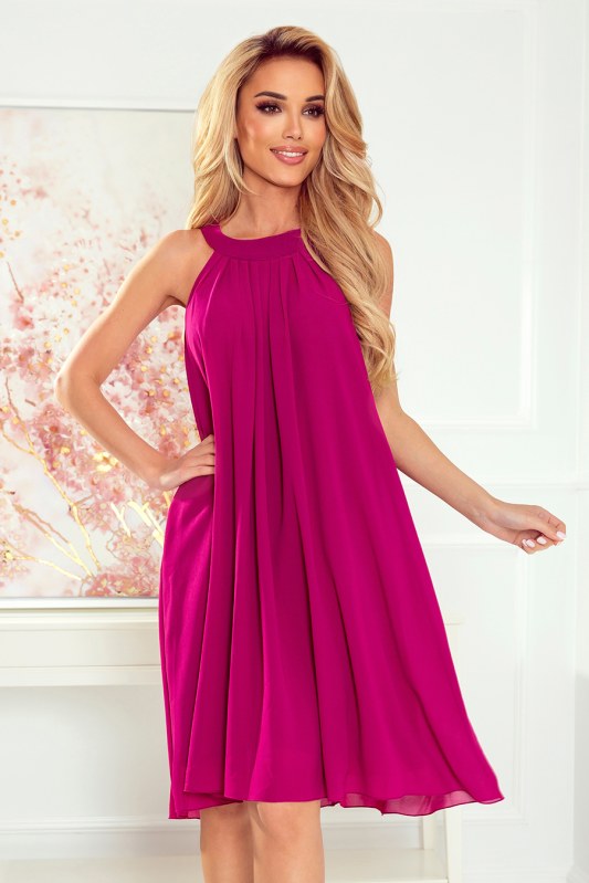 ALIZEE - Dámské šifonové šaty ve fuchsiové barvě se zavazováním 350-7 - Dámské oblečení šaty