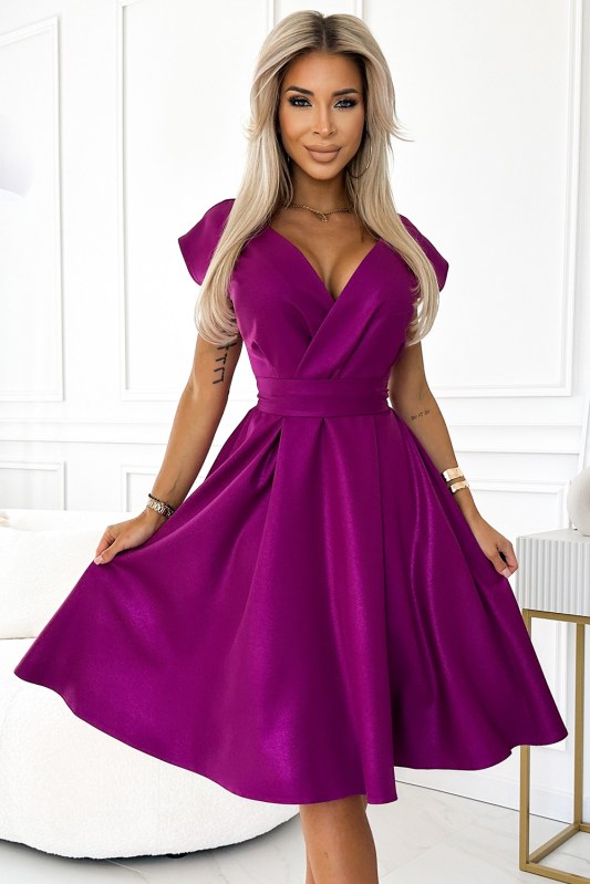 348-8 SCARLETT rozšířené šaty s obálkovým výstřihem a páskem - FUSSION WITH BROKER