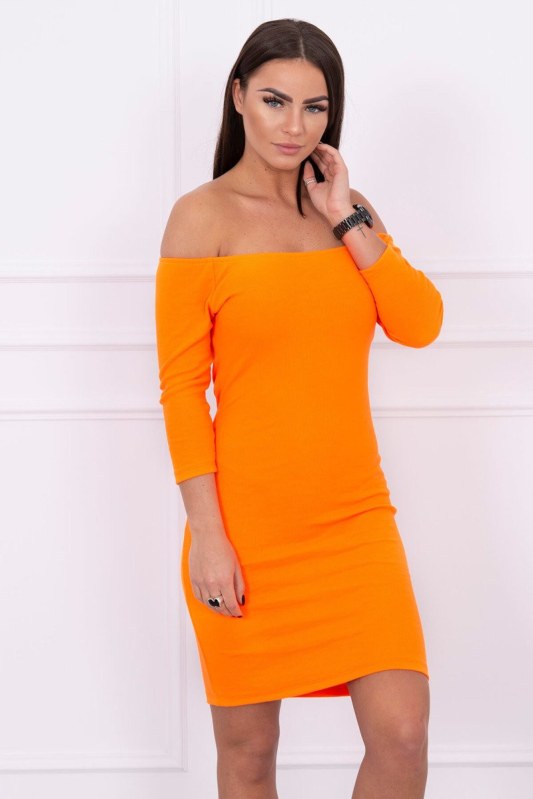 Pruhované vypasované šaty oranžové neonové - šaty