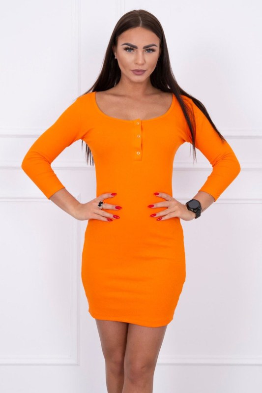 Šaty s výstřihem na knoflíky oranžové - Dámské oblečení šaty