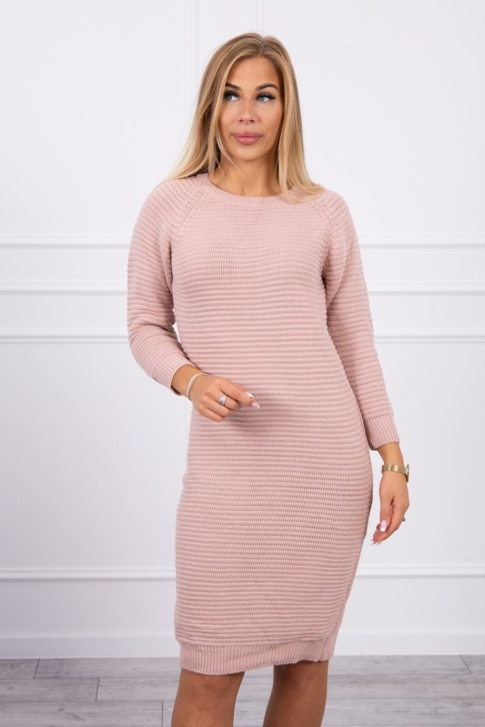 Žebrovaný svetr šaty pudrově růžové - Dámské oblečení šaty
