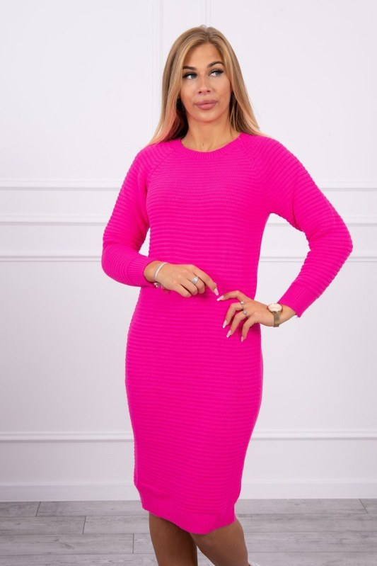 Svetr Šaty pruhované růžové neonové - Dámské oblečení šaty