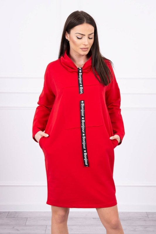 Šaty s kravatou červené - Dámské oblečení šaty