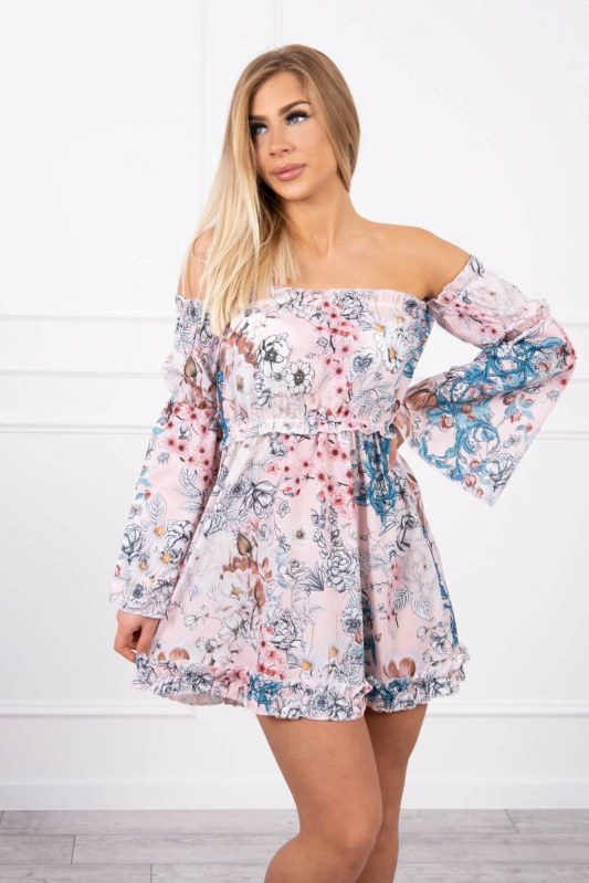 Spangled květinové šaty pudrově růžové - Dámské oblečení šaty