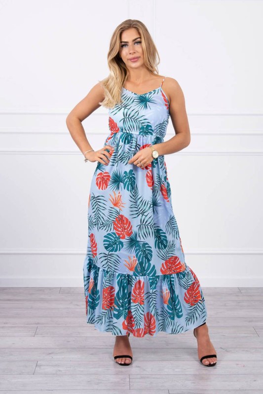 Šaty s motivem listů v modré barvě - Dámské oblečení šaty