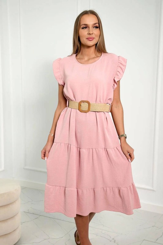Šaty s volánky pudrově růžové - Dámské oblečení šaty