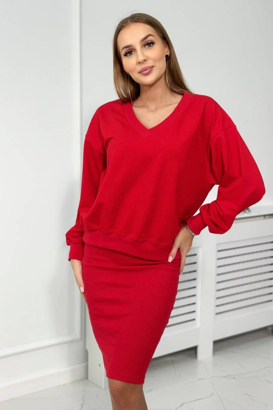 Souprava halenka + pruhované šaty červená - Dámské oblečení šaty